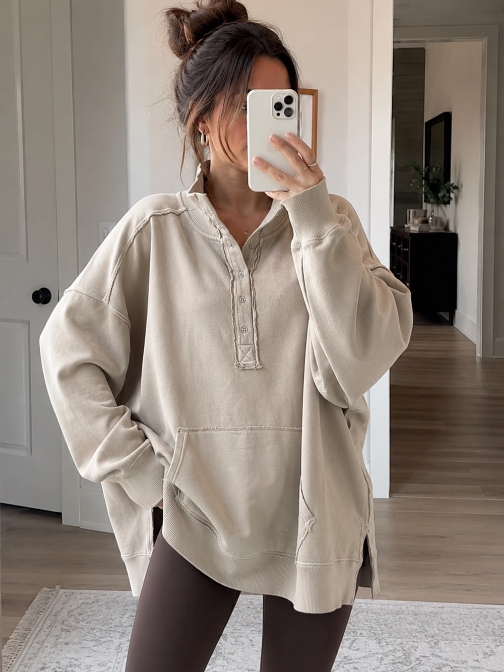 Aerie Oh Snap! Sweatshirt | Oversized Mock Neck Henley Pullover | Large | NWT